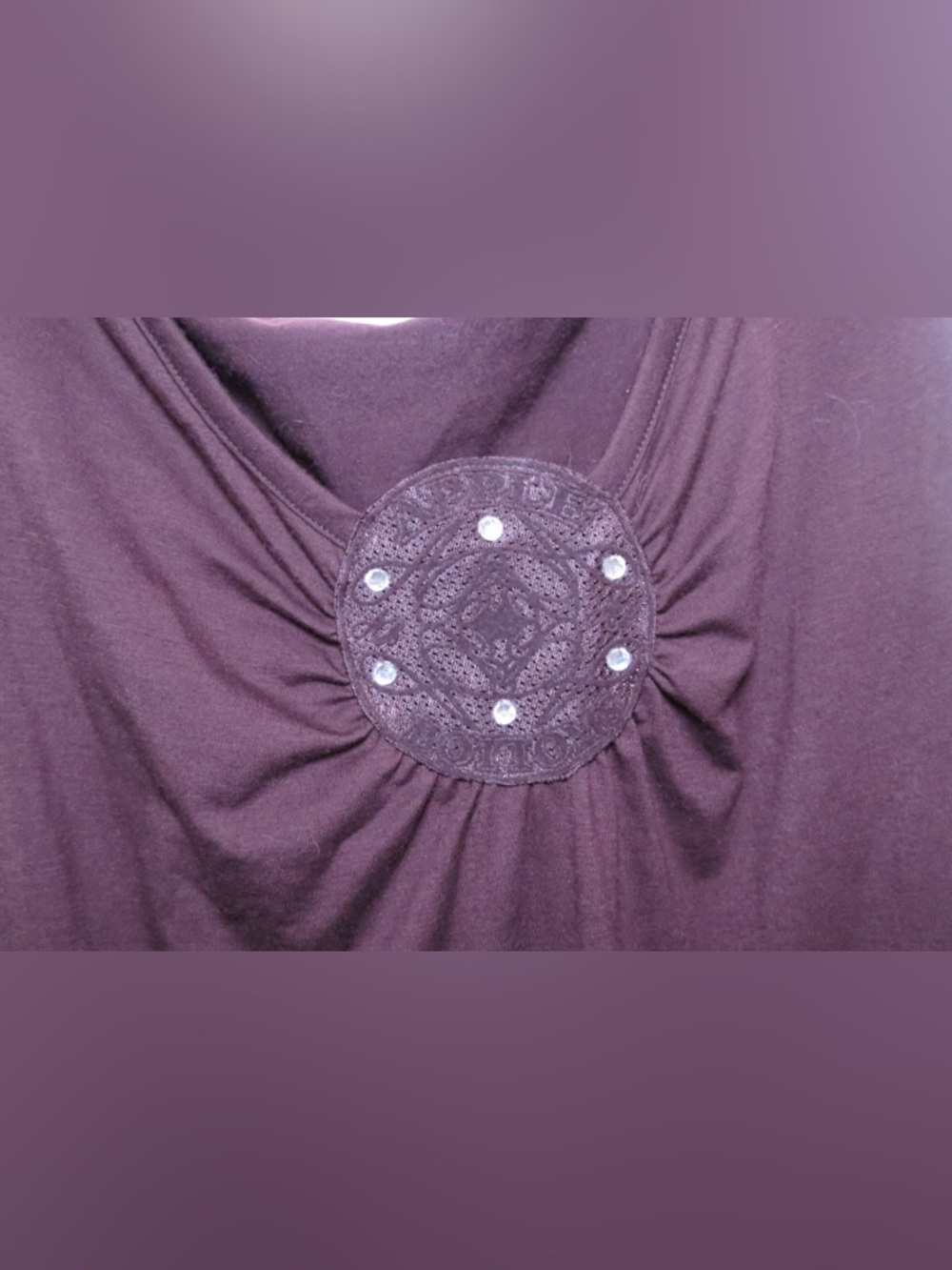 VINTAGE APPLE BOTTOMS Women’s brown Embellished V-Neck Top